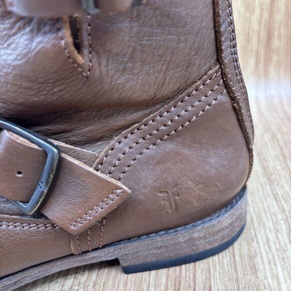 Frye Boots Tyler Engineer Women's Size 7.5B Brown Leather Buckle Moto Zipper - Picture 4 of 9